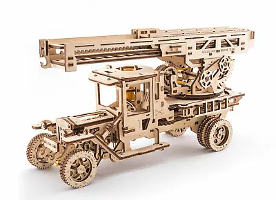 UGears Fire Truck With Ladder - Wooden Mechanical Model - 537 Pieces • $79.96