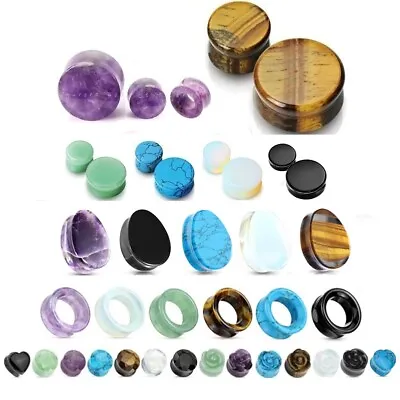 Semi Precious Stone Ear Plug - Tiger Eye Flesh Tunnel Stretcher Expander • £5.99