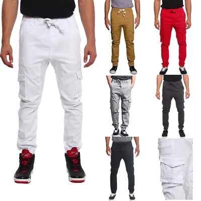 Victorious Men's Elastic Waist Drop Crotch Twill Cargo Jogger Pants JG805 • $32.95