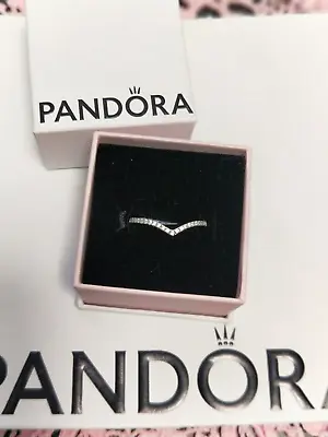 $38 • Buy Pandora Sparkling Wishbone Ring Sterling Silver 925 ALE  Cubic Zirconia Size 58