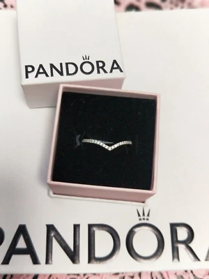 $38 • Buy Pandora Sparkling Wishbone Ring Sterling Silver 925 ALE  Cubic Zirconia Size 58
