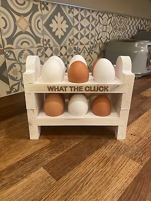 Personalised 6 Egg Holder Rustic Wooden Rack Farm Egg Stand Handmade Egg Storage • £18.99