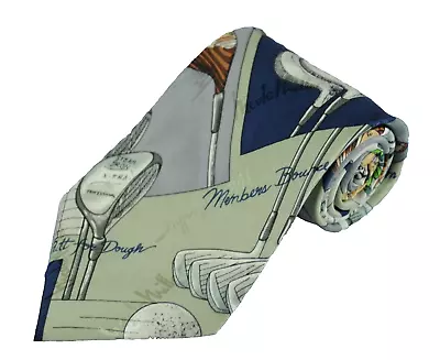 Nicole Miller Men's Gray Navy Green Golf Club & Bag 1995 Silk Necktie 58 X 4.25 • $9.99