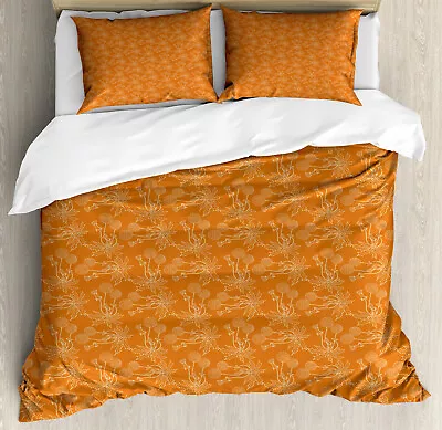 Burnt Orange Duvet Cover Set With Pillow Shams Dandelion Poppy Print • £86.77