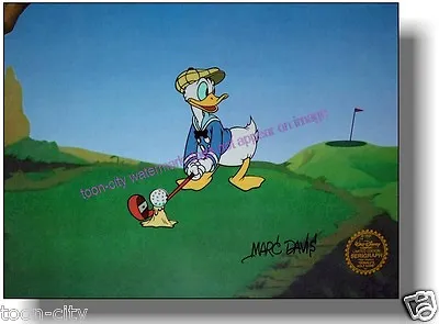 ✅ Donald Duck Golf Hand Signed Disney Sericel Cel FREE Background MARC DAVIS • $265.33