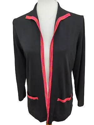Exclusively Misook Womens Open Cardigan Sz XS Black Red Stretch Pockets • $13.95