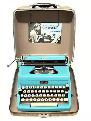 Vintage 1958 Royal Quiet De Luxe Portable Typewriter Blue W/ Case Nice Working • $299.49