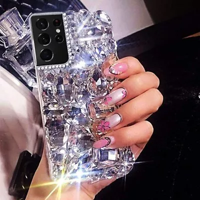 For IPhone 13 12 Pro Bling Glitter Rubber Hard Clear Diamond Crystal Back Case • $19.68