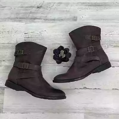 Montana Brown Leather Ankle Booties Zip Up Buckles Size 7.5 • $35