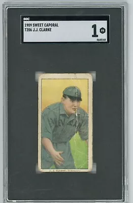 JJ Clarke SGC 1 Poor 1909 T206 Sweet Caporal 150 Cleveland Naps Baseball Card • $75