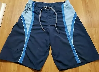 Aaron Chang Mens Jrs Blue Swim Surf Board Shorts Trunks Size 29X11 • $12