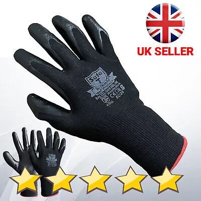 240 Pairs Black Nitrile Coated Work Gloves Mens Builders Gardening Safety Grip • £4.99