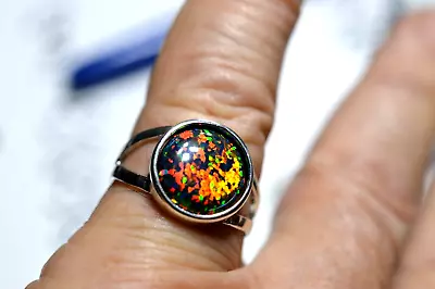 2.35+ct Aaaa Large Australian Black Opal Lab Created 925 Sterling Silver Ring • $39.99