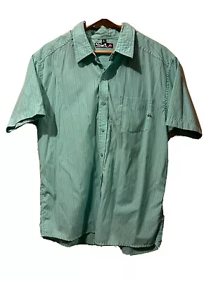 Vintage Quiksilver Men Button Up Shirt Sz L Large Short Sleeve Green- FAST POST! • $39.88