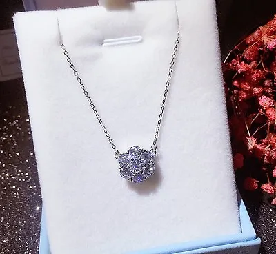 Silver Diamonique Cubic Zirconia Flower Cluster Pendant 17  Necklace Chain I10 • $12.98