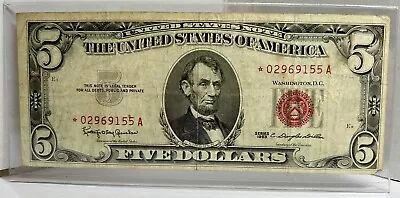 1963 Five Dollar Bill STAR NOTE Red Seal Circulated. Free Shipping. 7 Digit Ser. • $9.50