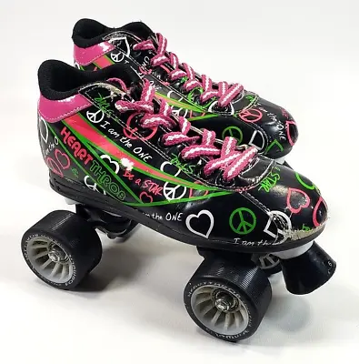 PACER Skate Co Heart Throb Quad Speed ROLLER Derby Women's 6 Black Pink Green • $31.50