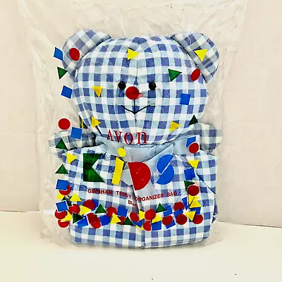 Avon Gingham Teddy Bear Organizer Bag Blue Baby Boy Decor Nursery Vintage New • $24.04