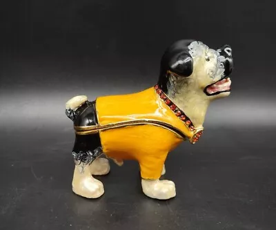 Objet D'Art Enamel Bejeweled Trinket Box- Fang Dog W/ Halloween Sweater No. 173 • $14.95