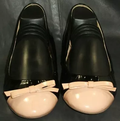 J. CREW Women's Black W/tan Patent Leather Cap Toe Flat Pump Shoes Size US 7 1/2 • $29.99