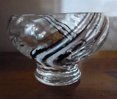 Caithness Glass Black & White Stripe Pattern Footed Small Bowl  1980's 7cm • £11.99