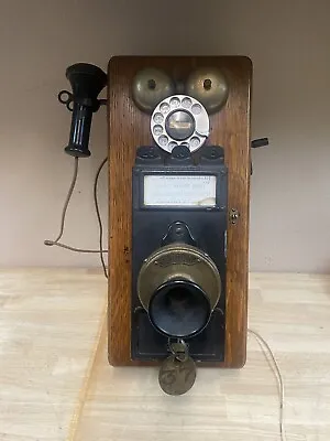 Antique 1900’s Oak Wall Pay Telephone W/Key Stromberg Carlson VERY RARE • $1050