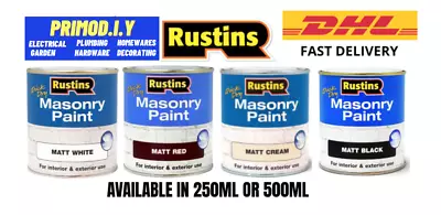 Rustins Quick Dry Masonry Paint Matt Finish All 4 Colours 250ml & 500ml • £6.99