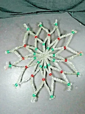 Vintage Hand Crafted Silver Beaded Large Snowflake Christmas Decoration B1439 • $3.49