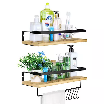 2x Wooden Floating Shelves Wall Mounted Display Storage Decor For Home Office • £10.99