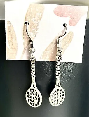 Tennis Racquet/ Pickle Ball Earrings. Silver Tone French Hook Hypoallergenic B01 • $4.97