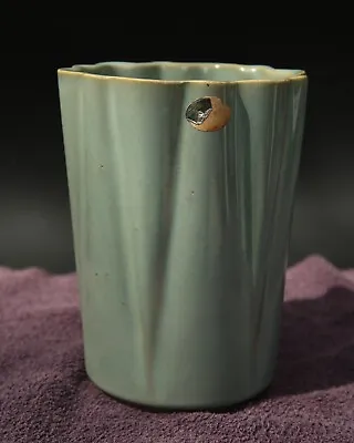 Alamo Pottery Inc #722 Fluted Vase Aqua REDUCED TO SELL • $22.99