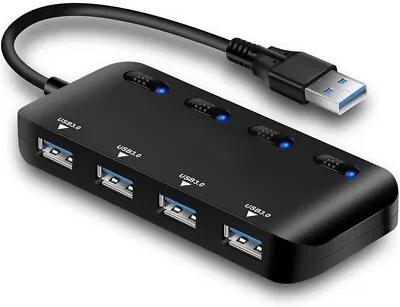 Ultra Slim USB 3.0 Data Hub 4 Port - With Individual On/Off Switches & LED Split • £5.89