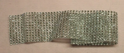 £3 • Buy 0.50m SILVER Diamante Crystal Trim Ribbon On White Mesh Rhinestone (12 Rows)