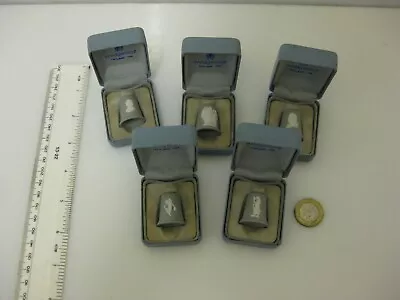 £249.99 • Buy Set Of 5 Boxed Wedgwood Jasper Ware Jasperware White On Grey Thimbles