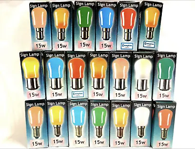 15 Watt Coloured Pygmy Light Bulbs  Crompton  Branded BC SBC SES End Caps  • £5.99