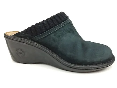 UGG Women's Black Suede Gael Clogs With Knit Cuffs Sheepskin Lined Sz 8 1934 • $26.95