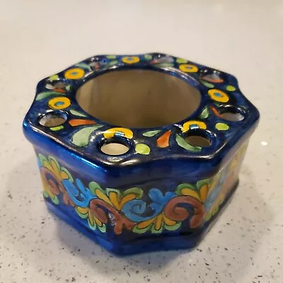 Mexican Pottery Stoneware Flower Frog Box Planter Trinket Tool Caddy Holder Blue • $8.30