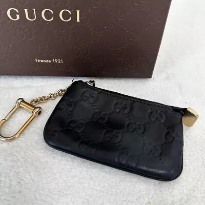 GUCCI GG Guccissima Key Ring Coin Purse Wallet Case Pouch Black Without Box • $199