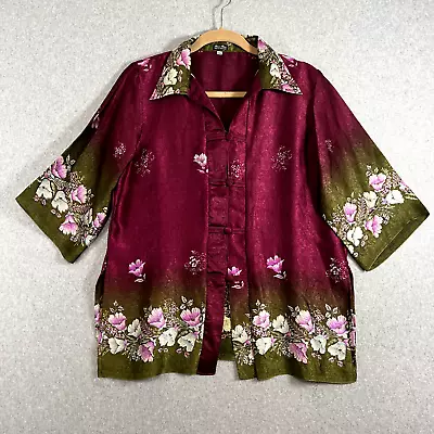 Unbranded Womens L Short Sleeve Asian Style Blouse Purple  Floral NWOT • $12