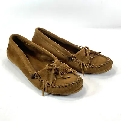 Minnetonka KILTY Moccasins Leather Loafers Soft Sole Tan Brown Shoes Women's 8.5 • $24.97