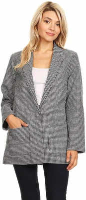 $18.95 • Buy Women's Herringbone & Houndstooth Loose Boxy Open Front Blazer Jacket Coat
