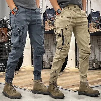 Military Tactical Cotton Cargo Pants Mens Elastic Casual Trousers Zipper Joggers • $30.80