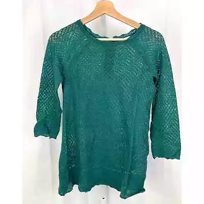 MOTH Anthropologie Pointelle Knit Sweater Lightweight Sheer Wool Green Size S • $30