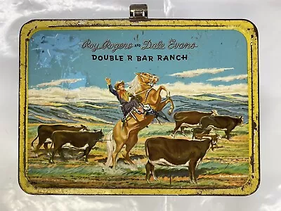 Vintage Metal Lunch Box Roy Rogers & Dale Evans Double R Bar Ranch Western • $32