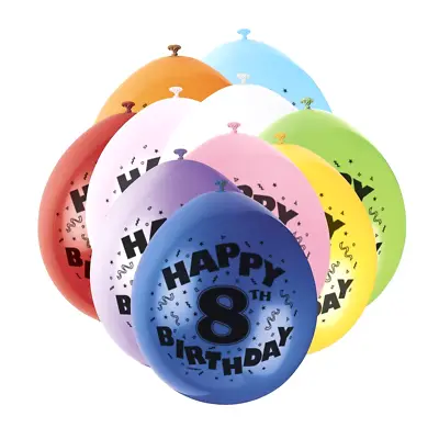 8TH BIRTHDAY BALLOONS - 10 Balloons -  AGE 8 BOY Or GIRL PARTY  -  FAST DISPATCH • £2.95