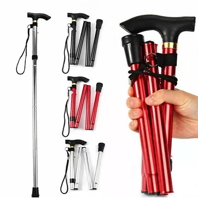 Aluminium Metal Walking Stick Easy Adjustable Folding Collapsible Travel Cane • £8.49