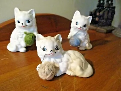 Vintage 3 Adriane Ceramic Cat Kitten W/cloth Yarn Knitting Balls  • $8.50