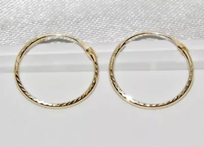 £16.95 • Buy 9ct Gold 12mm Diamond Cut Hinged Sleeper Hoop Earrings - Men's Or Ladies - Solid