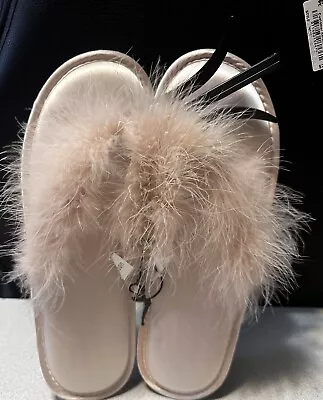 INC Light Pink Marabou Faux Feather Boa Thong Slippers Size Lg 11/12 NWT • $10.99