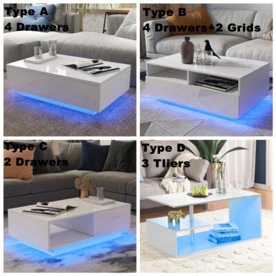 $116.49 • Buy Hommpa Modern High Gloss LED Light Coffee  With Drawers Shelves 